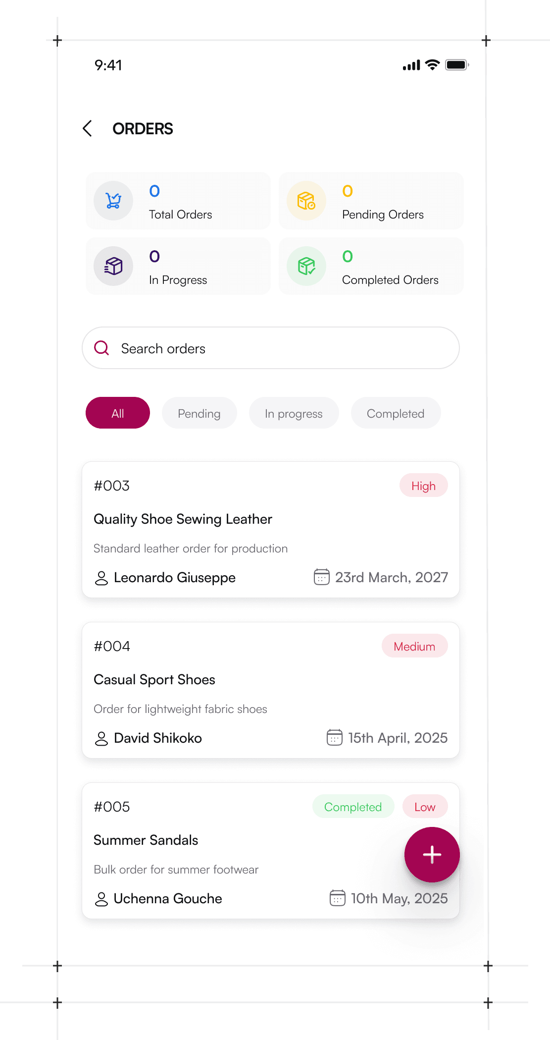 Thimblely order tracking with priority levels, deadlines, and status filters